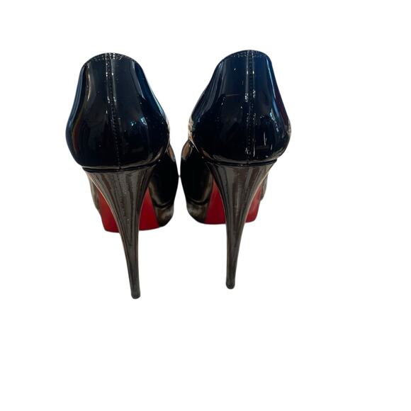 Christian Louboutin Black Patent Leather Lady Peep Stiletto Heels 37.5 / US 7.5 - Picture 8 of 16